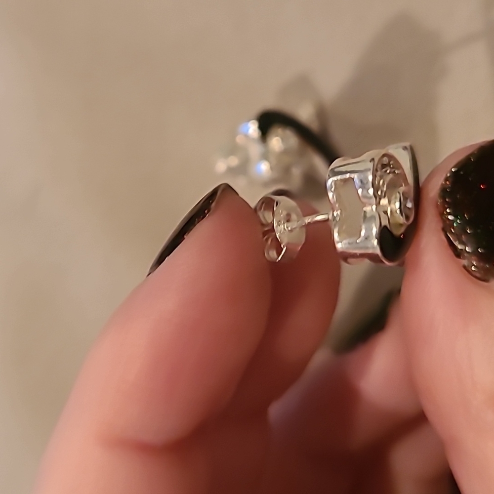 Sterling silver cubic zirconia heart black ribbon design earrings - Picture 3 of 8